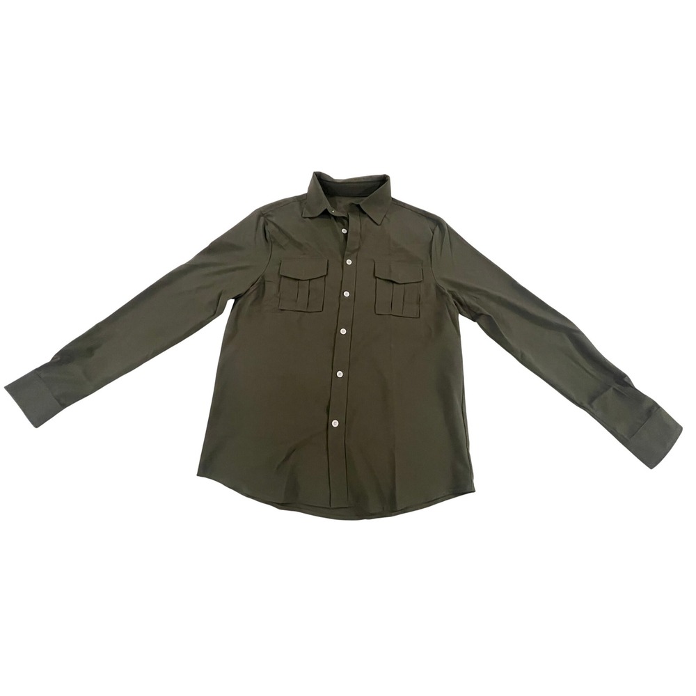 00194 - Olive Green Women's Button Down‎ Shirt Long Sleeve Utility Pocket S